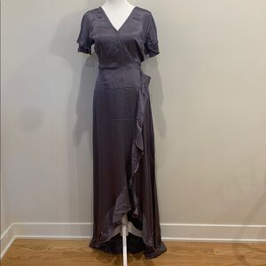 Ghost London satin maxi gray wrap dress